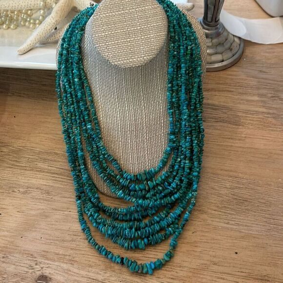 Jay King Dtr Desert Rose genuine turquoise 10 strand sterling silver clasp neckl - Picture 1 of 7